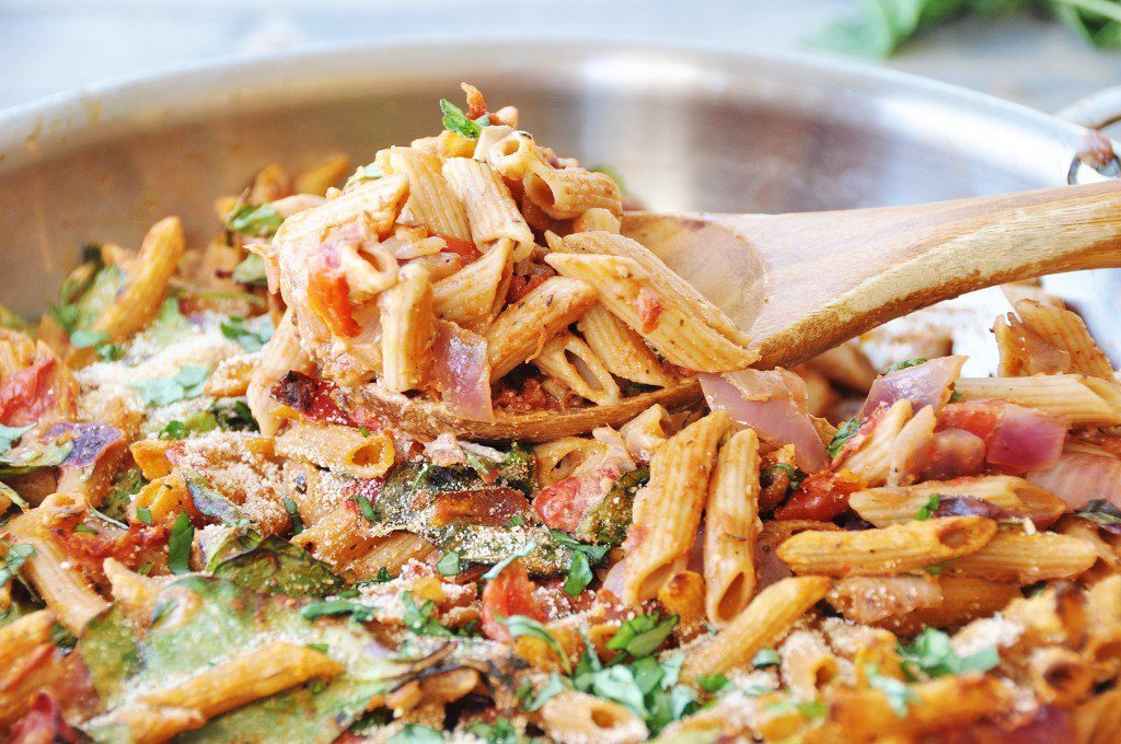 whole-wheat pasta with veggies, from ways to sneak veggies into meals, lernin blog